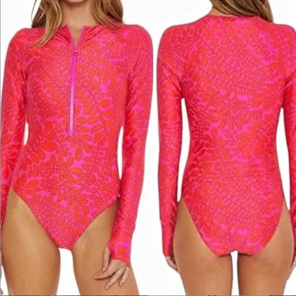 Women's M NWT Trina Turk Paddle Board One Piece Swim Suit Pink Orange - Picture 1 of 7